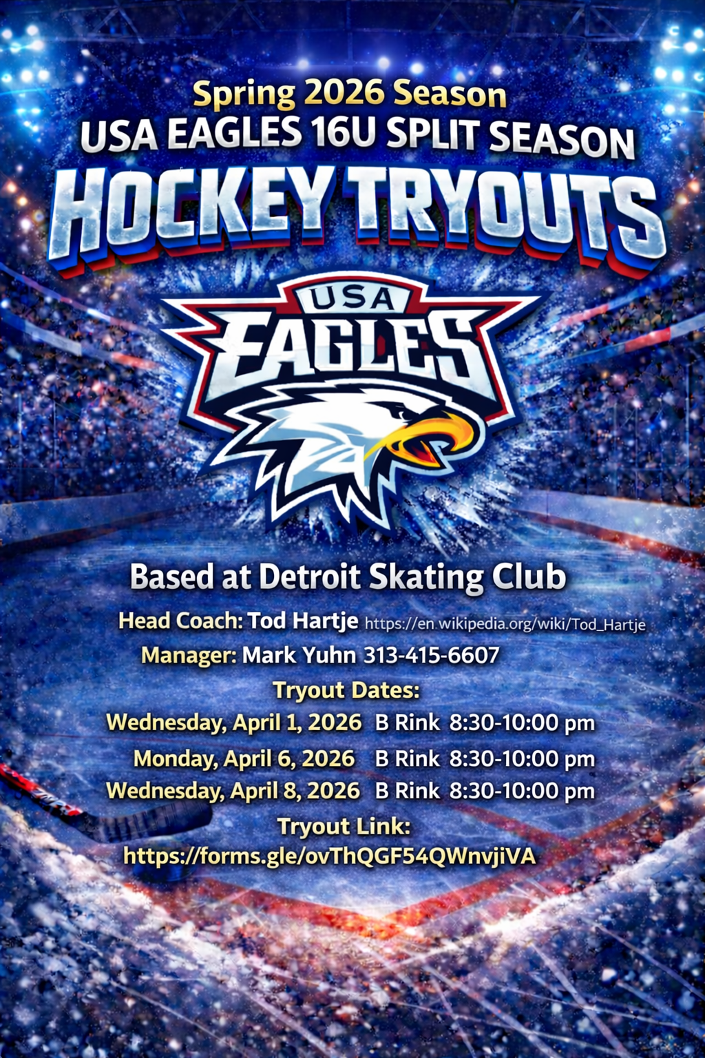 USA Eagles Split 16U Tryout Flyer Spring 2026